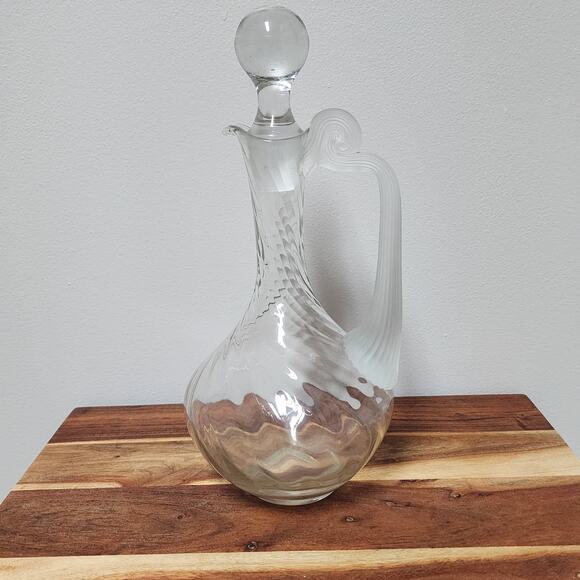 Romanian Tall Swirl Patten Crystal Decanter Stopper Frosted Handle - Picture 2 of 10